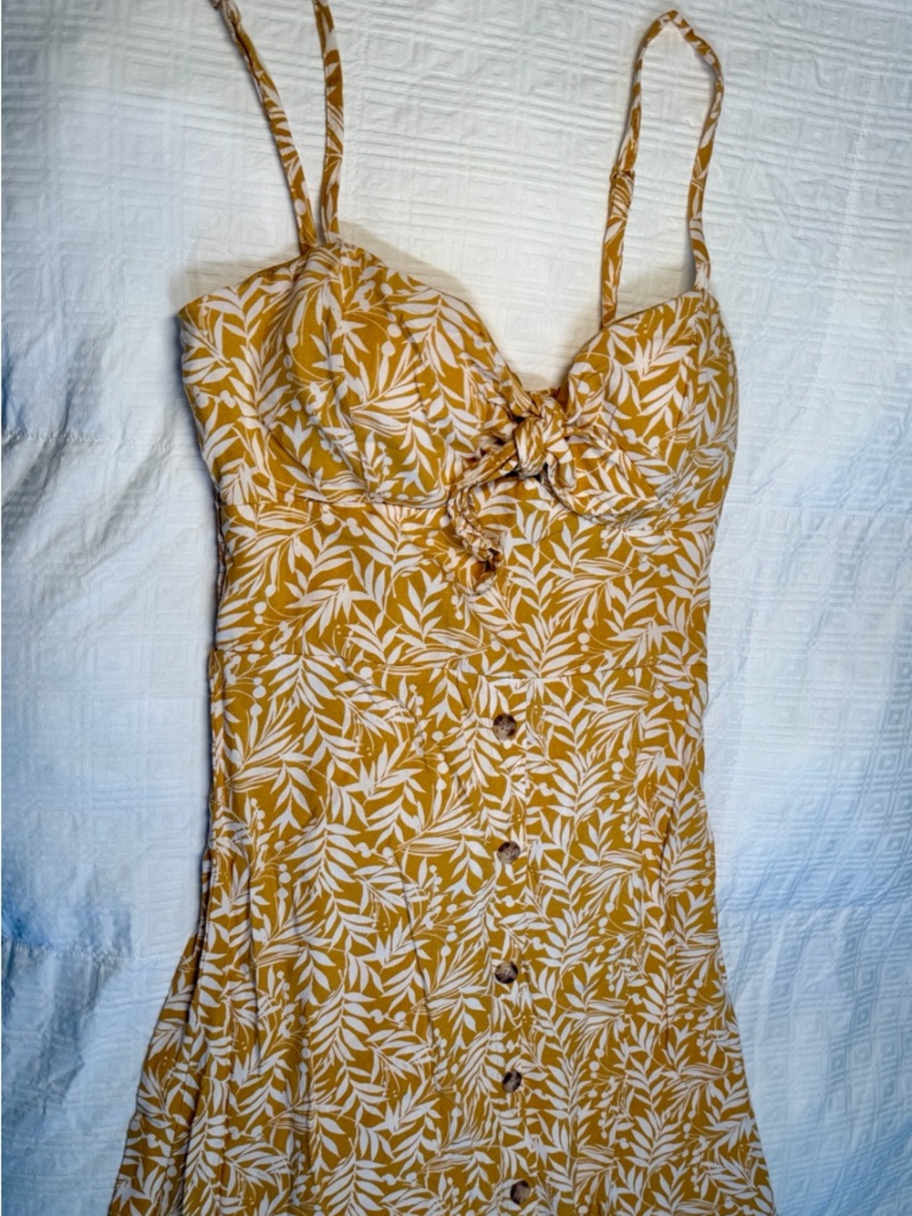 AS U Wish Mustard Floral Midi Dress Tie Front Button |Cottagecore Summer |Size M